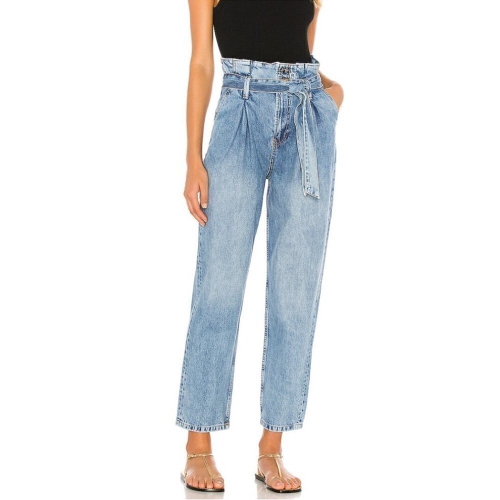Anine Bing Everly Paper Bag Waist Jeans in Blue Size 26 90s High Rise Mom Jean